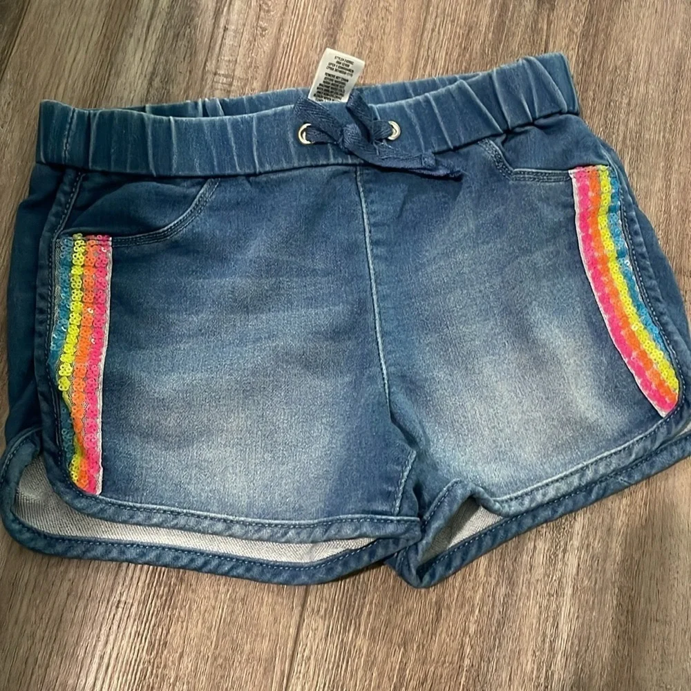 Bundle lot Cat & Jack Jean shorts cut off 10-12 3 pairs white rainbow sparkle